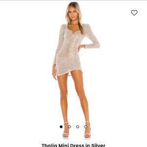 Camila Coelho Thalia Mini Dress in Silver Brand New With Tags